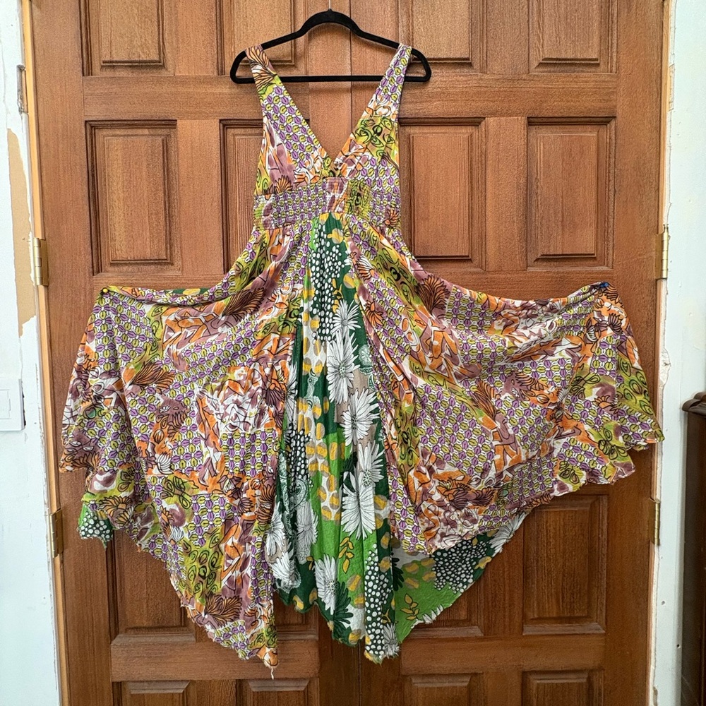 Vibrant Floral Boho Scarf Hem Dress